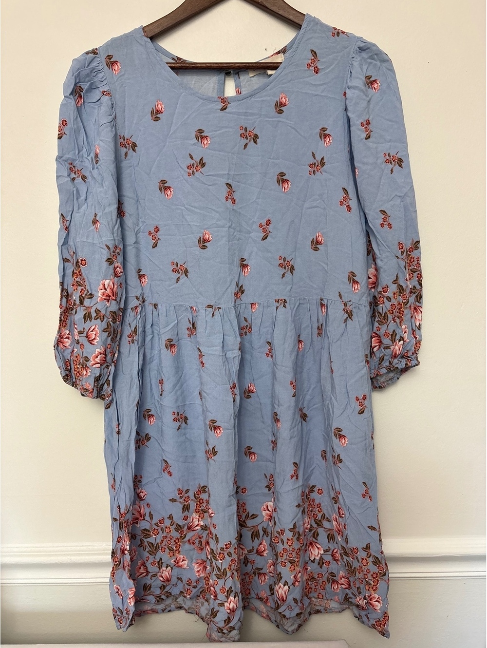 Bebop XL Light Blue Floral Print Long Sleeve Dress